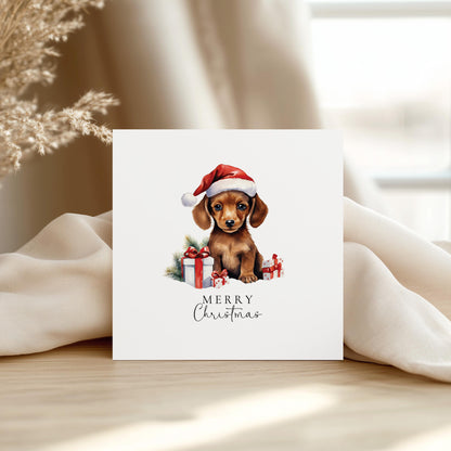 Merry Christmas Dachshund Card, Cute Sausage Dog in Santa Hat, Dog Christmas Card, Christmas Card for Dog Lovers, Festive Pet Greeting
