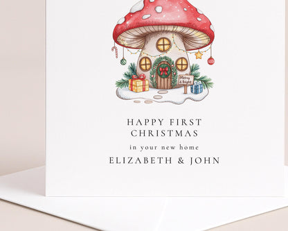 First Christmas in New Home Card, Personalised New Home Christmas Card, Toadstool Mushroom House Card, Printed & Posted Keepsake
