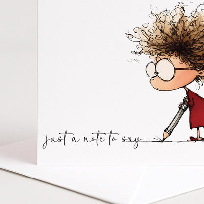 Just a Note Card, Thinking of You Card, Cute Character Note Card, Blank Inside Card, Everyday Greeting Card, Printed Card