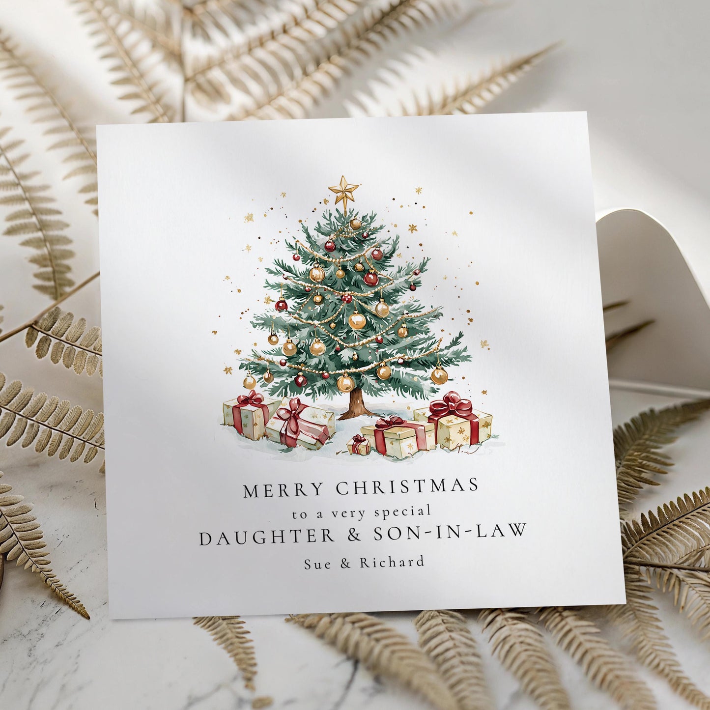 Personalised Christmas Card for Daughter & Son-in-Law, Luxury Christmas Tree Card, Custom Names, Keepsake Christmas Card