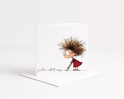 Just a Note Card, Thinking of You Card, Cute Character Note Card, Blank Inside Card, Everyday Greeting Card, Printed Card
