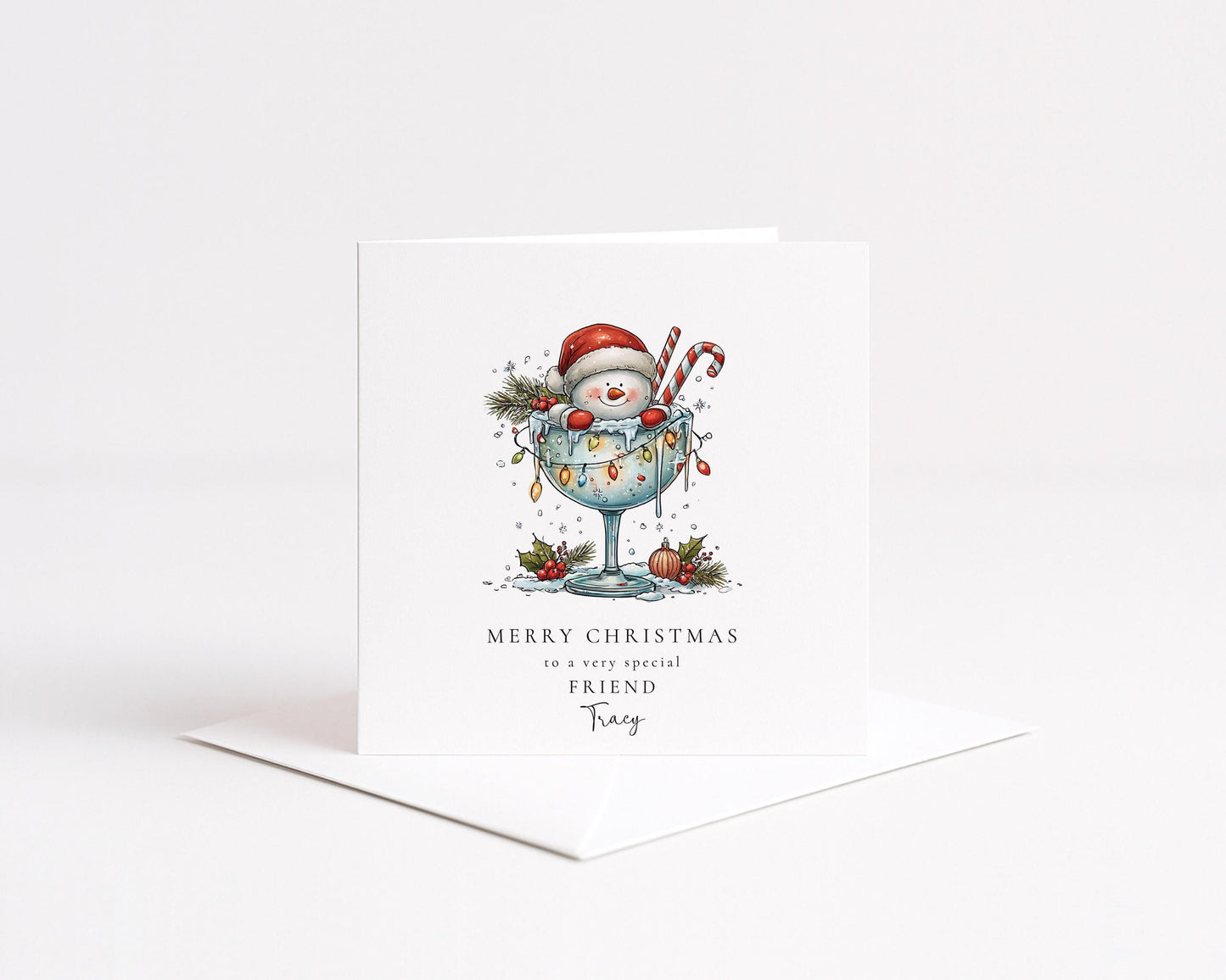 Friend Christmas Card, Personalised Snowman Christmas Card, Cute Festive Friend Card, Custom Name Xmas Card, Printed Holiday Card