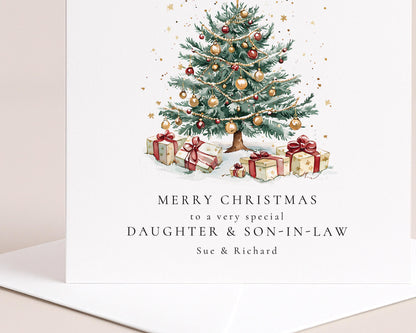 Personalised Christmas Card for Daughter & Son-in-Law, Luxury Christmas Tree Card, Custom Names, Keepsake Christmas Card