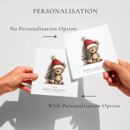 First Christmas Card, Our First Christmas Bear Card, Cute Couple Christmas Card, Sweet Festive Bear Illustration, Printed Christmas Card UK