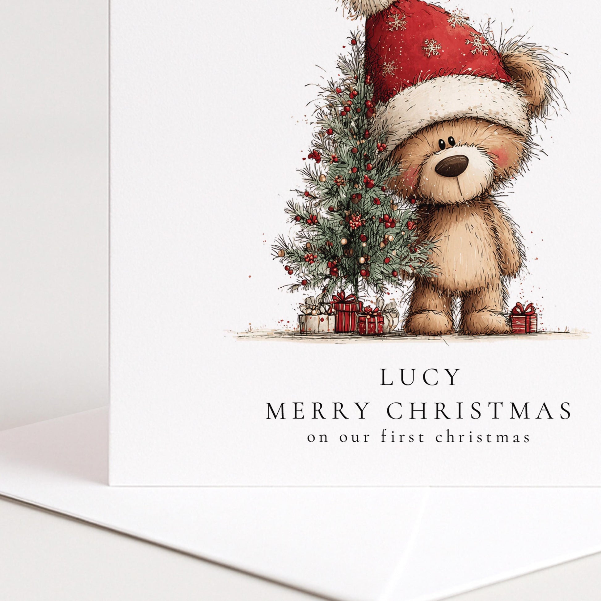 First Christmas Card, Our First Christmas Bear Card, Cute Couple Christmas Card, Sweet Festive Bear Illustration, Printed Christmas Card UK