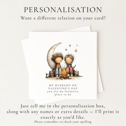 Valentines Husband Card, Romantic Valentine’s Day Card for Husband, Cute Couple Campfire Card, You Are My Favourite Place to Be