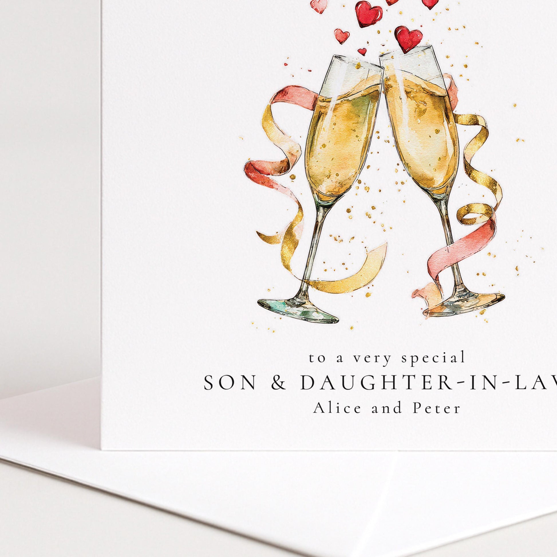 Personalised Anniversary Card for Son and Daughter in Law, Anniversary Card from Parents, Champagne Glasses Card, Custom Names