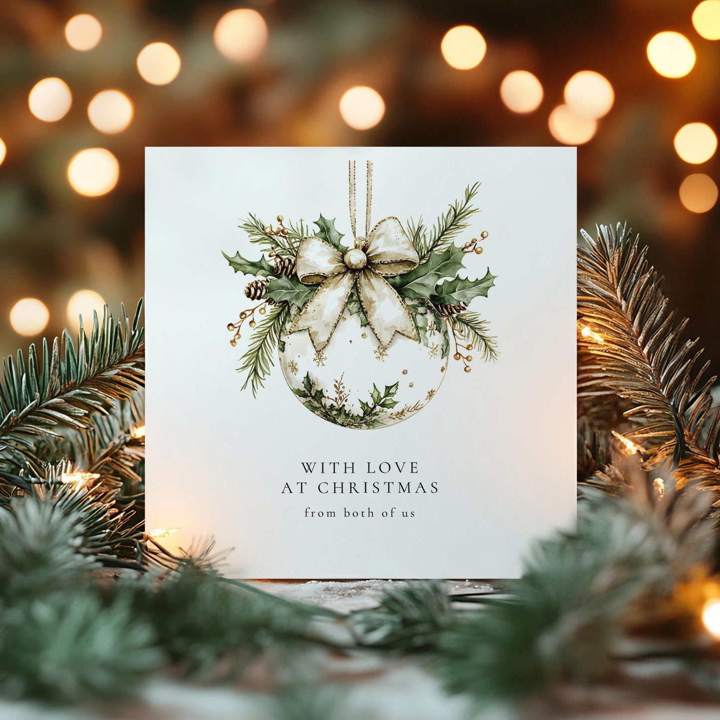 Christmas Card From Both of Us, Elegant Bauble Christmas Card, With Love at Christmas, Luxury Festive Card, Classy Holiday Card UK