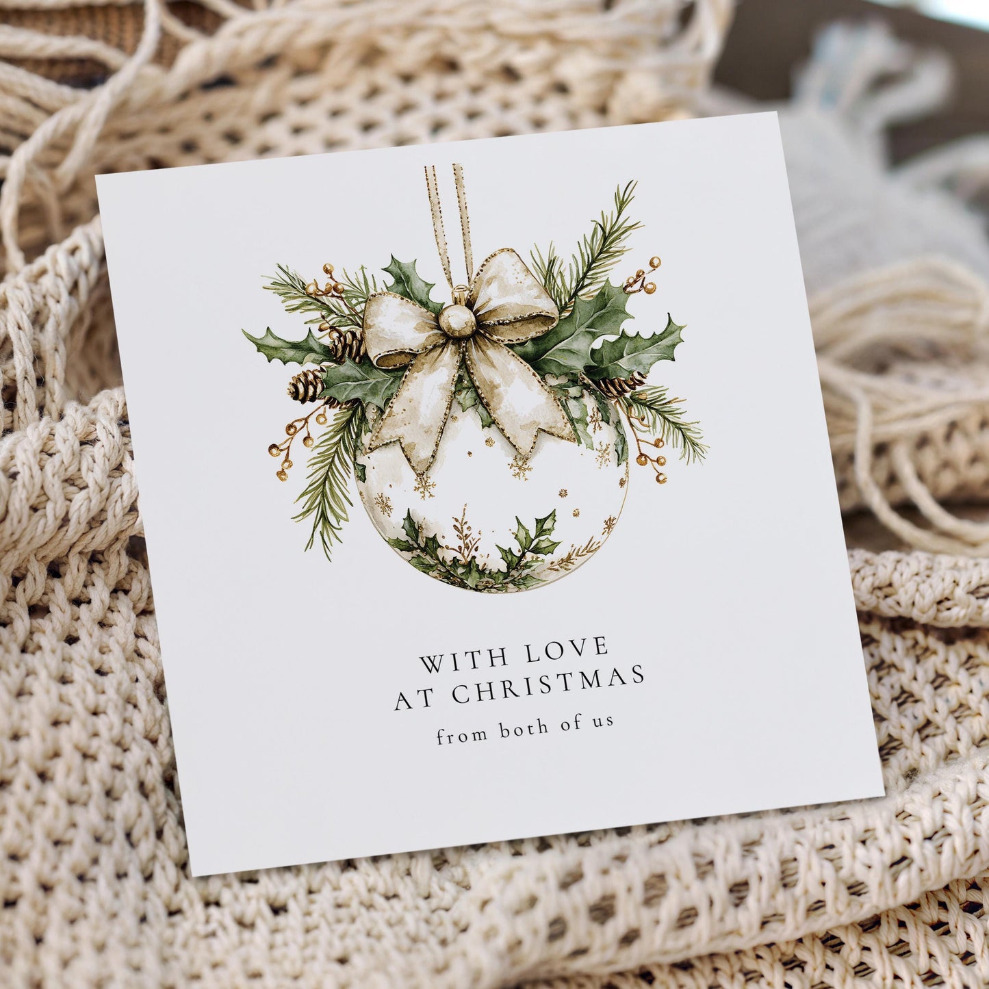 Christmas Card From Both of Us, Elegant Bauble Christmas Card, With Love at Christmas, Luxury Festive Card, Classy Holiday Card UK