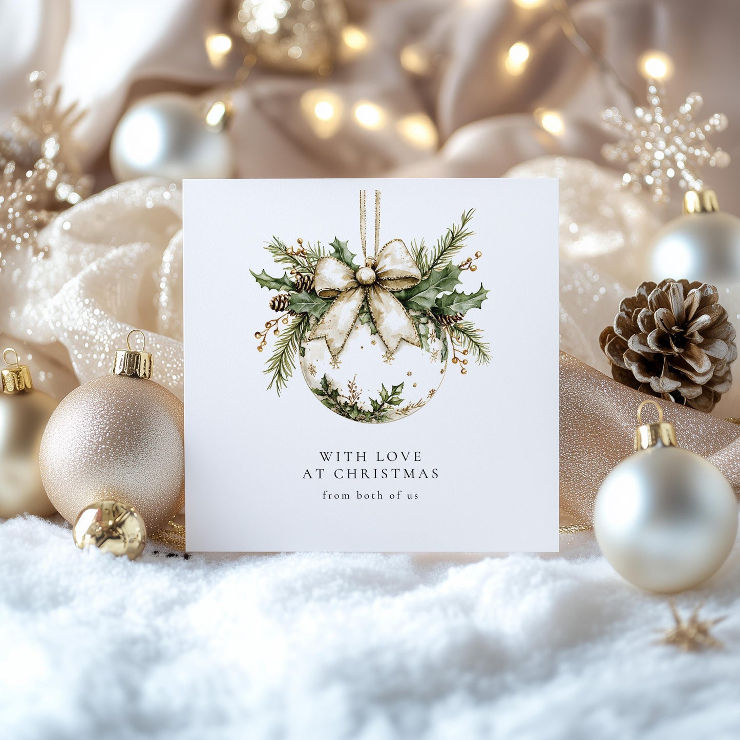 Christmas Card From Both of Us, Elegant Bauble Christmas Card, With Love at Christmas, Luxury Festive Card, Classy Holiday Card UK