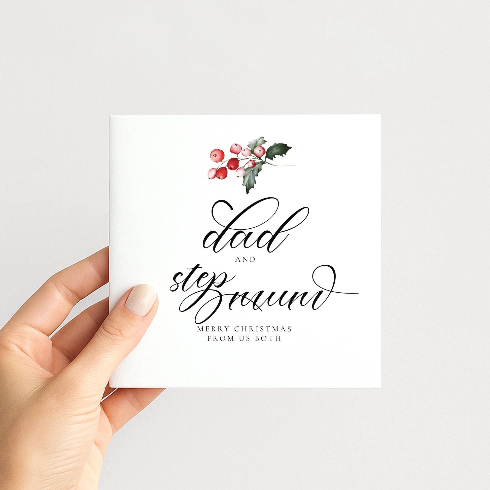Elegant 'Dad and Stepmum' Christmas Card: Festive Holly Design