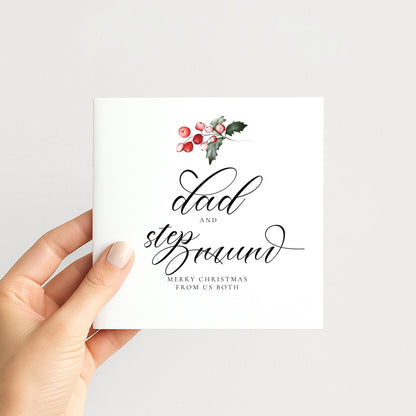 Elegant 'Dad and Stepmum' Christmas Card: Festive Holly Design