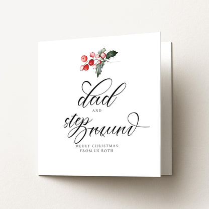 Elegant 'Dad and Stepmum' Christmas Card: Festive Holly Design