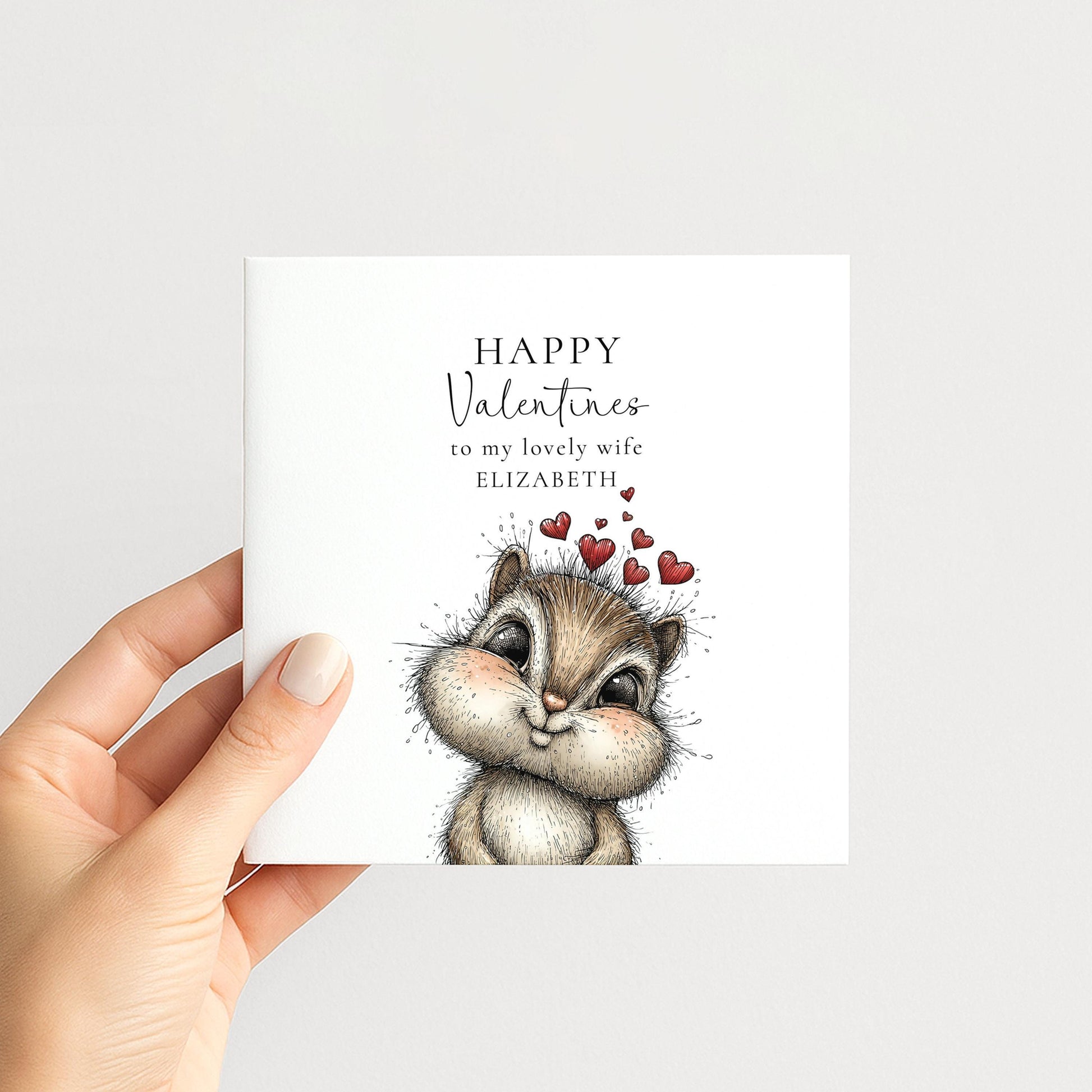 Valentine’s Card for Wife, Cute Chipmunk Valentine Card, Wife Valentine Card, Personalised Valentine’s Day Card