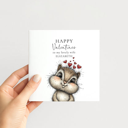 Valentine’s Card for Wife, Cute Chipmunk Valentine Card, Wife Valentine Card, Personalised Valentine’s Day Card