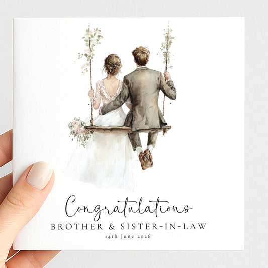 Personalised Wedding Congratulations Card for Brother and Sister in Law, Wedding Card, Elegant Bride and Groom Card