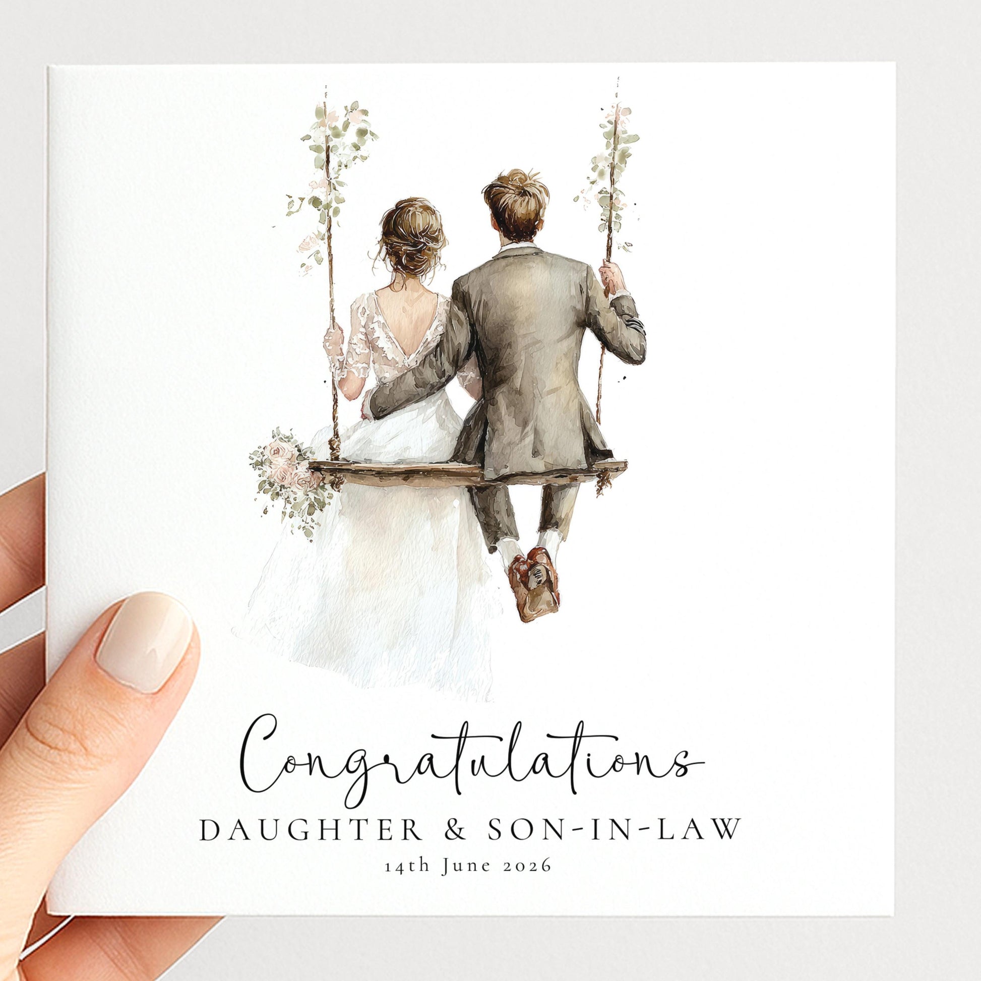 Wedding Congratulations Card for Daughter and Son-in-Law, Personalised Wedding Card, Elegant Bride and Groom Card
