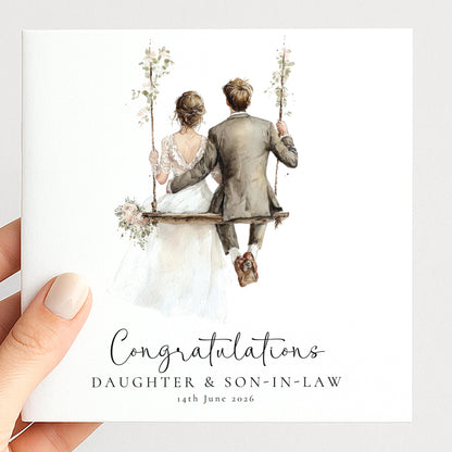 Wedding Congratulations Card for Daughter and Son-in-Law, Personalised Wedding Card, Elegant Bride and Groom Card