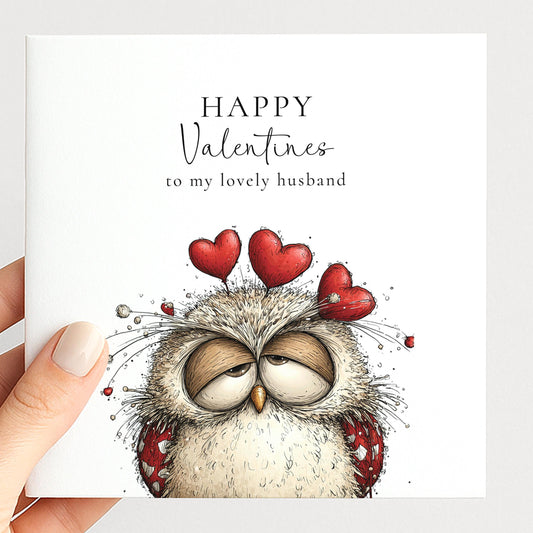Valentine’s Card for Husband: Cute Owl with Hearts - Personalised