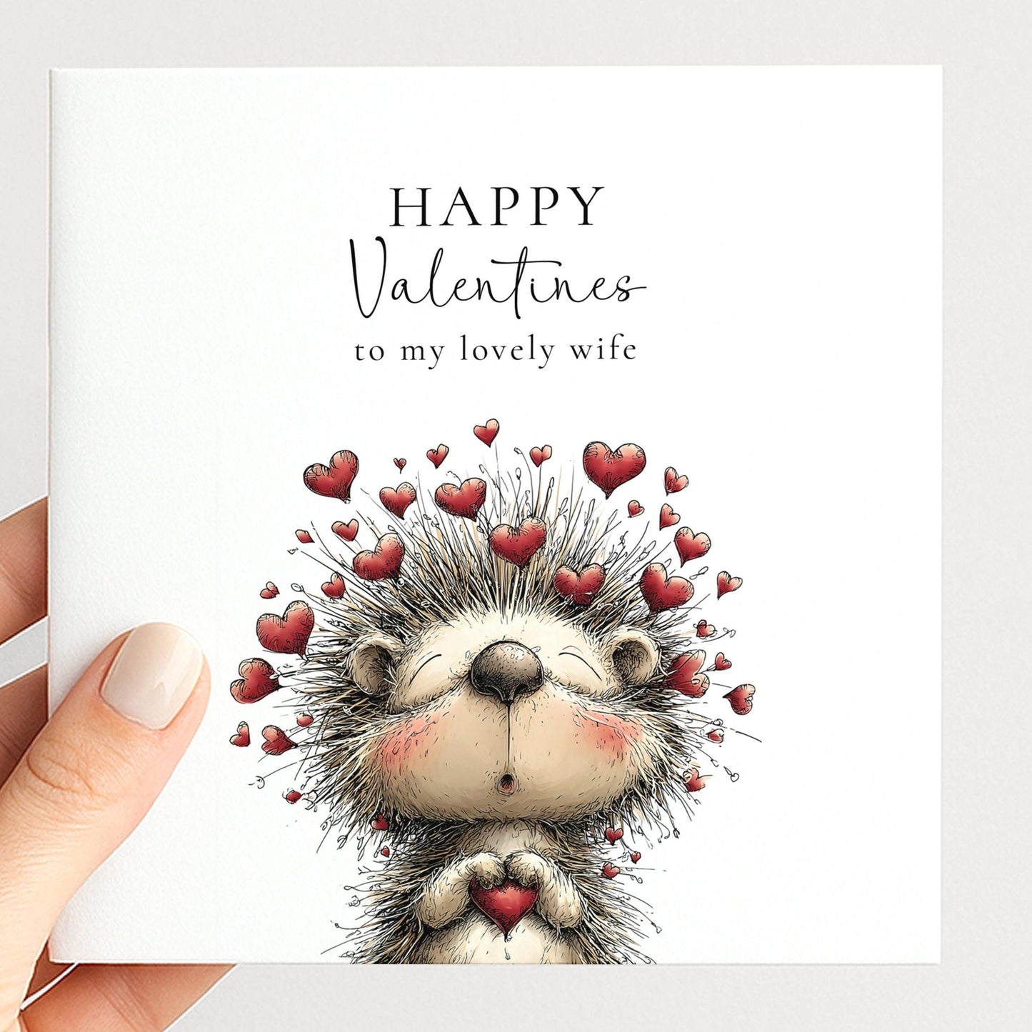 Valentine’s Card for Wife, Cute Hedgehog Valentine Card, Wife Valentine Card, Personalised Valentine’s Day Card