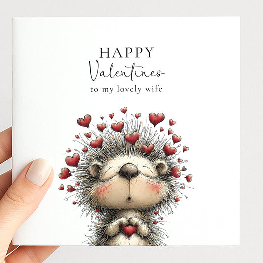Valentine’s Card for Wife, Cute Hedgehog Valentine Card, Wife Valentine Card, Personalised Valentine’s Day Card