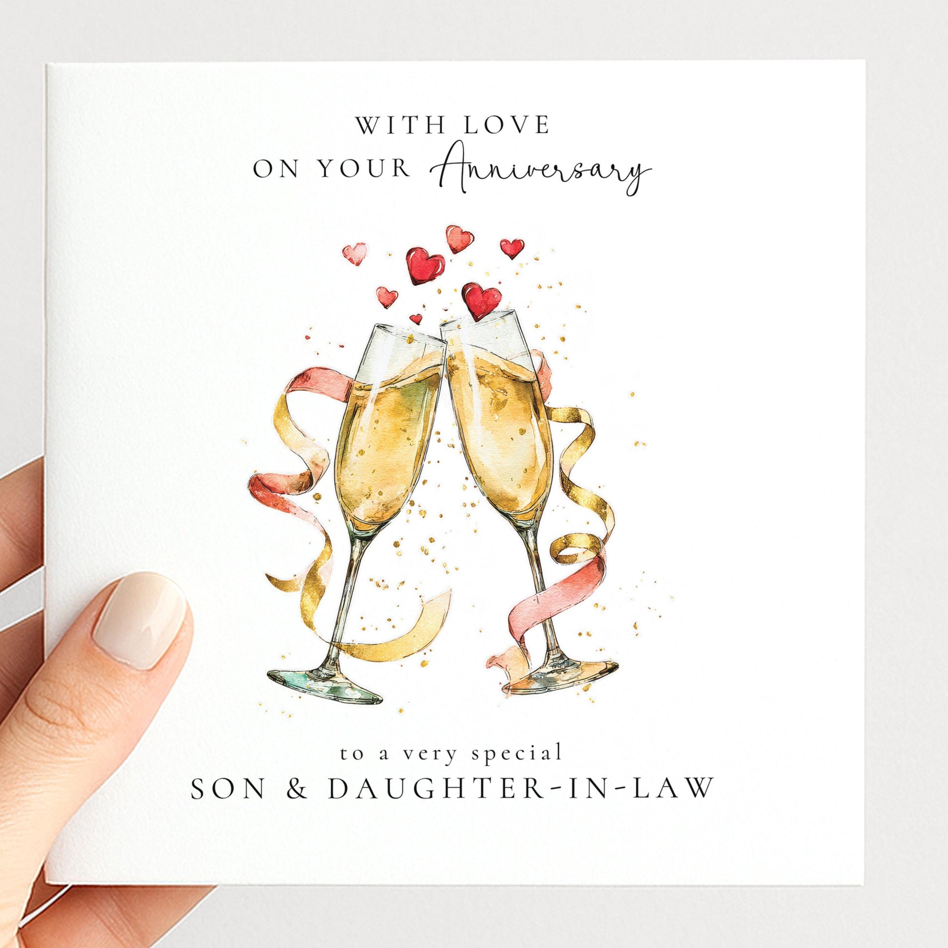 Personalised Anniversary Card for Son and Daughter in Law, Anniversary Card from Parents, Champagne Glasses Card, Custom Names