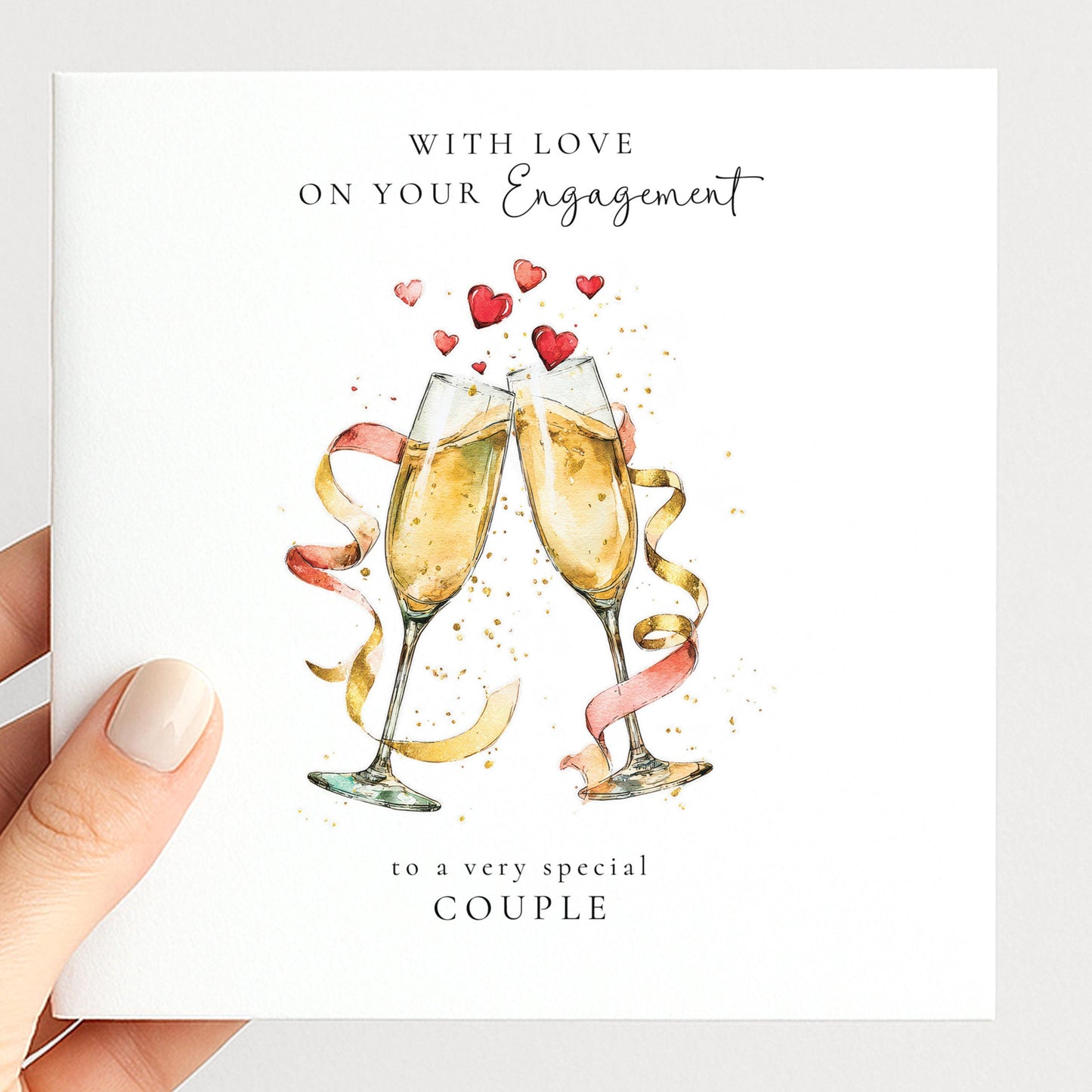 Personalised Engagement Card for Couple, Engagement Congratulations Card with Names, Champagne Glasses Engagement Card