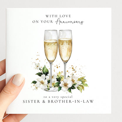 Anniversary Card for Sister and Brother in Law, Personalised Anniversary Card with Names, Champagne Glasses Card