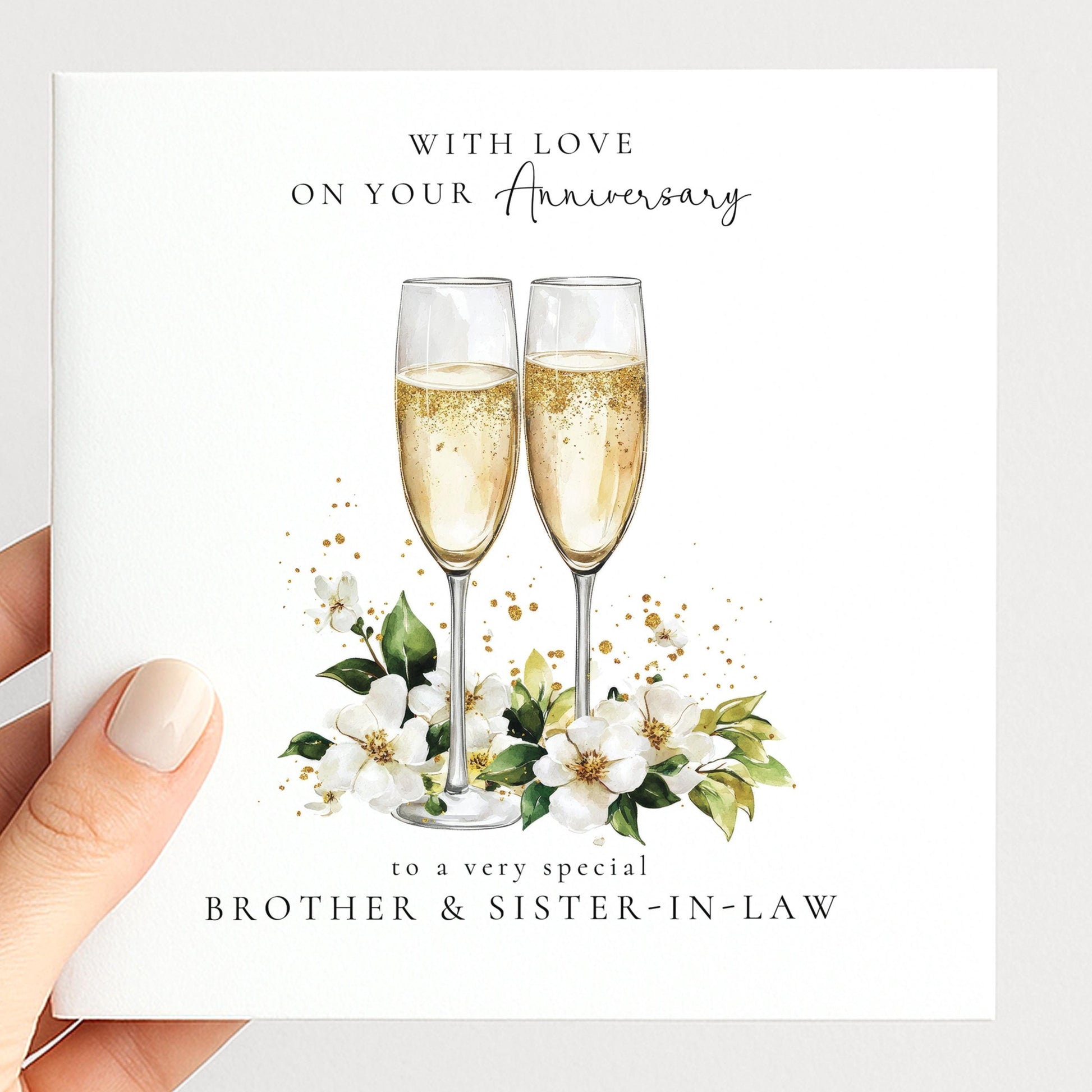 Anniversary Card for Brother and Sister in Law, Personalised Anniversary Card with Names, Champagne Glasses Card