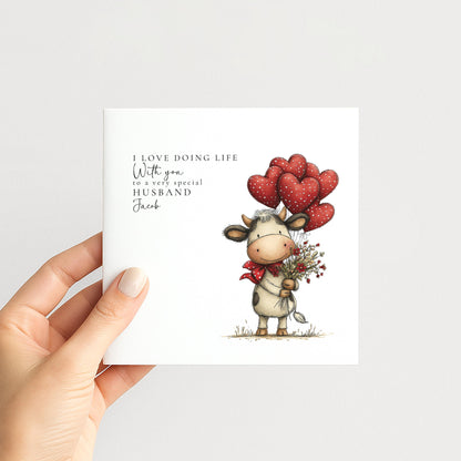 Husband Anniversary Card, I Love Doing Life With You Card, Cute Cow Love Card, Romantic Card from Wife