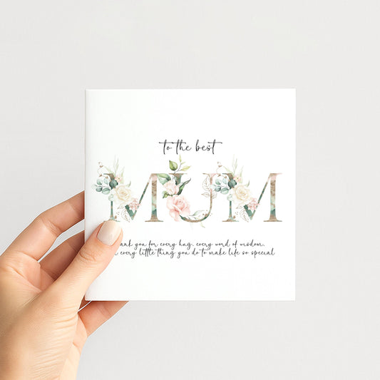 Mum Birthday Card, Mother’s Day Card for Mum, Floral Mum Card, To the Best Mum Card, Printed Greeting Card
