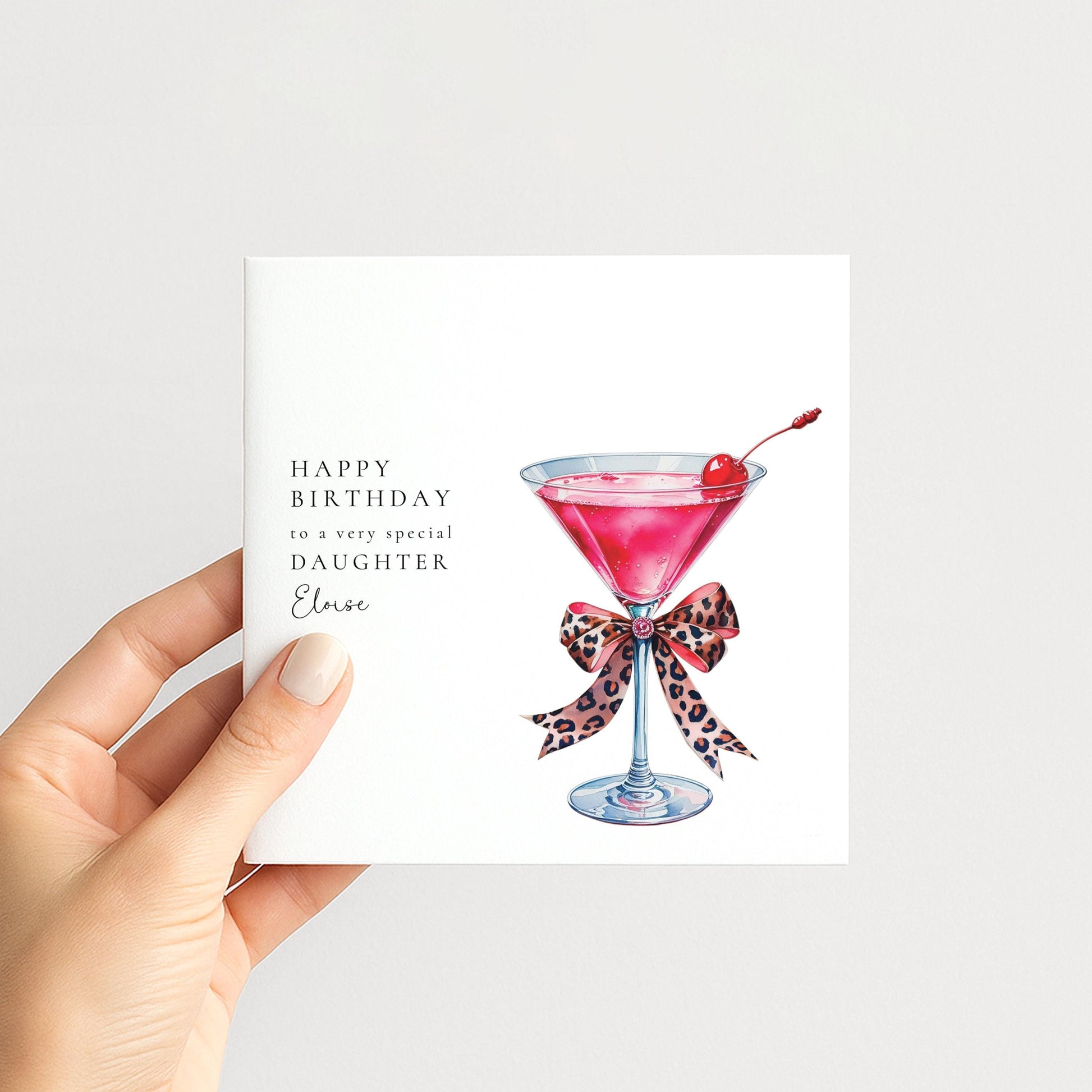 Daughter Birthday Card, Happy Birthday Daughter Card with Cocktail Illustration, Personalised Birthday Card for Daughter