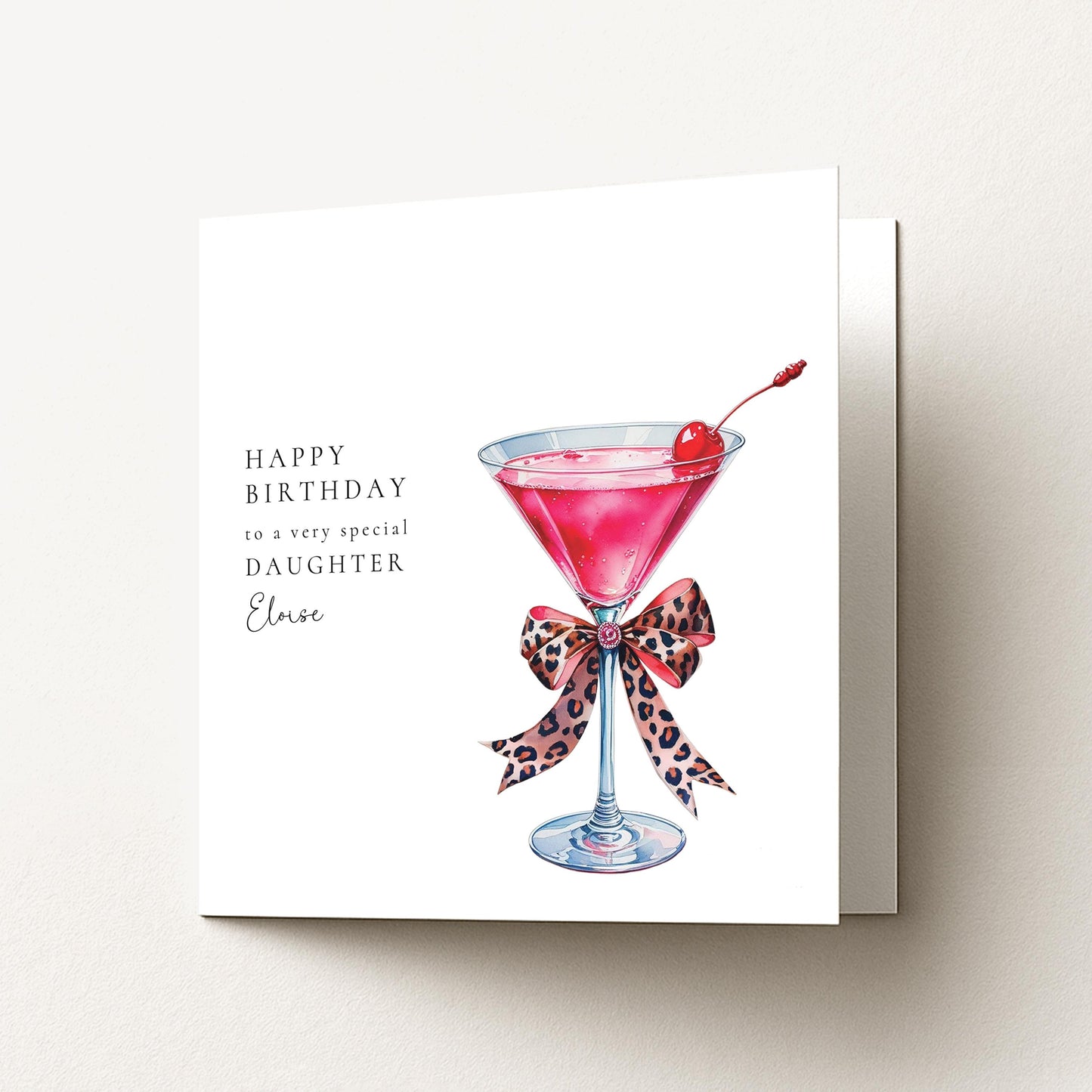 Daughter Birthday Card, Happy Birthday Daughter Card with Cocktail Illustration, Personalised Birthday Card for Daughter