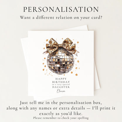 Daughter Birthday Card, Happy Birthday Daughter Card with Disco Ball Design, Personalised Birthday Card for Daughter