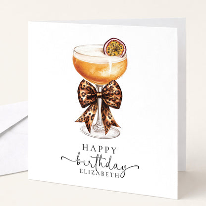 Birthday Card for Her, Happy Birthday Card with Cocktail Illustration, Personalised Birthday Card for Friend or Family