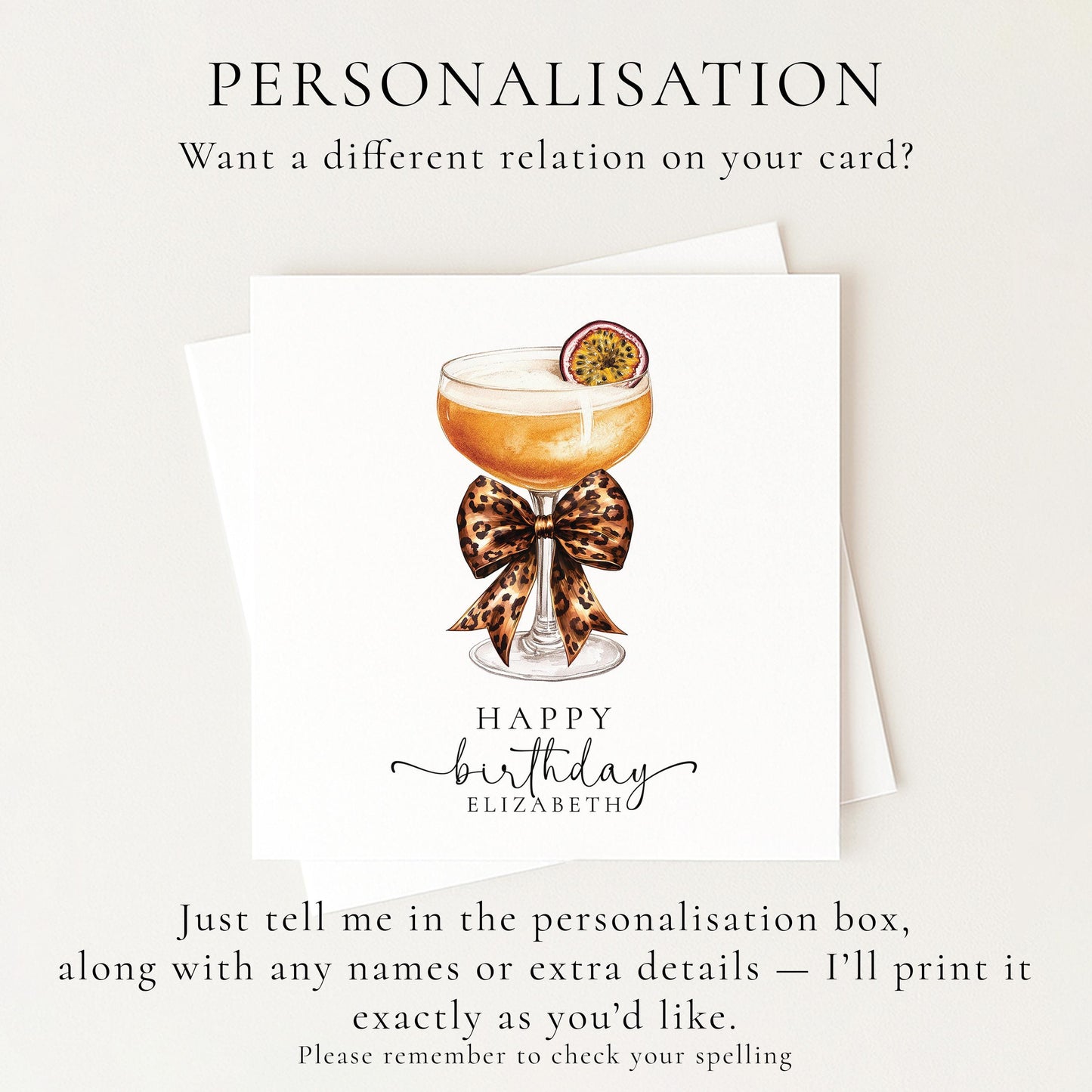 Birthday Card for Her, Happy Birthday Card with Cocktail Illustration, Personalised Birthday Card for Friend or Family