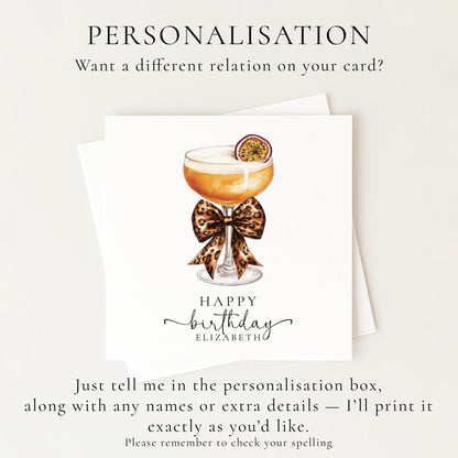 Birthday Card for Her, Happy Birthday Card with Cocktail Illustration, Personalised Birthday Card for Friend or Family