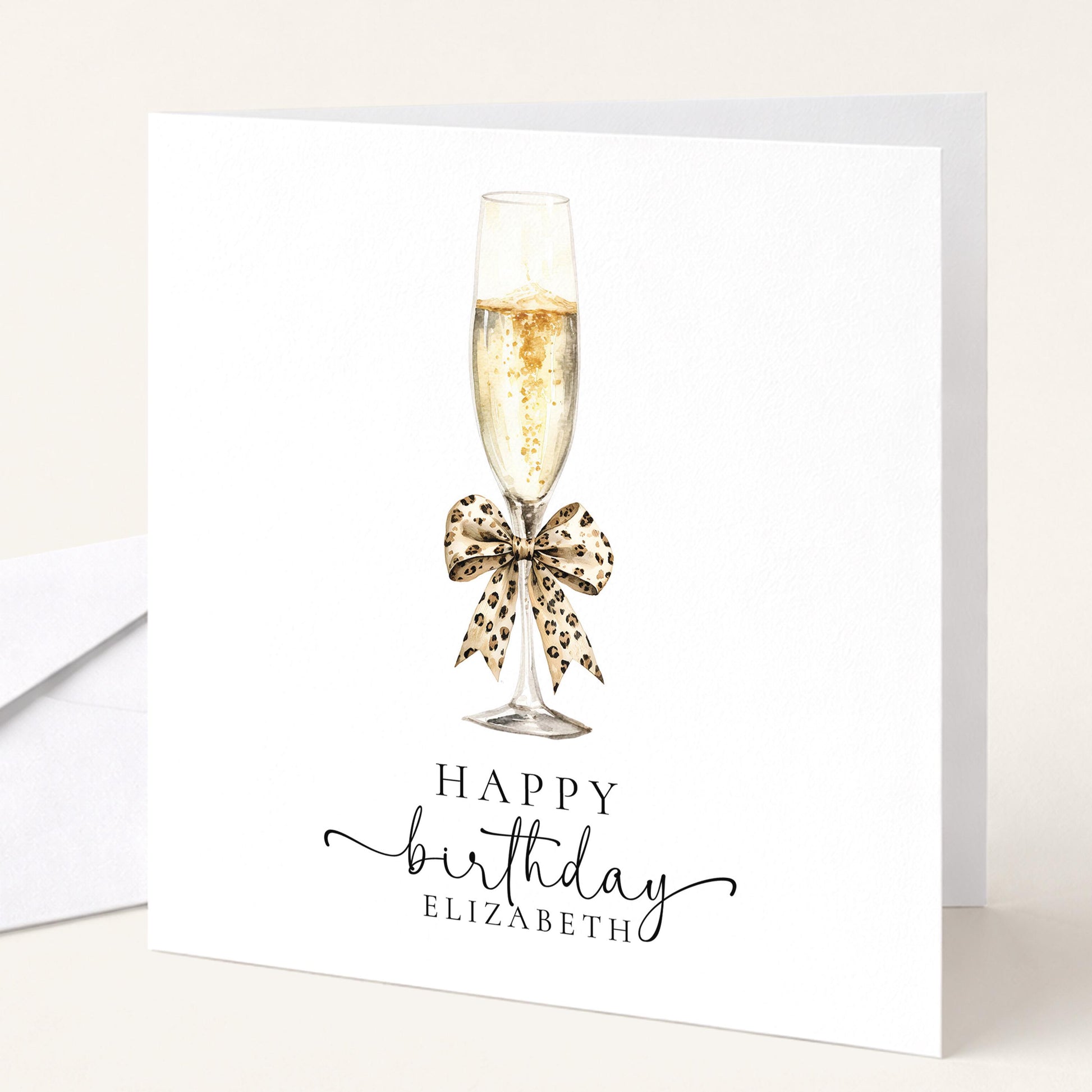 Birthday Card for Her, Elegant Happy Birthday Card with Champagne Glass, Personalised Birthday Card for Woman