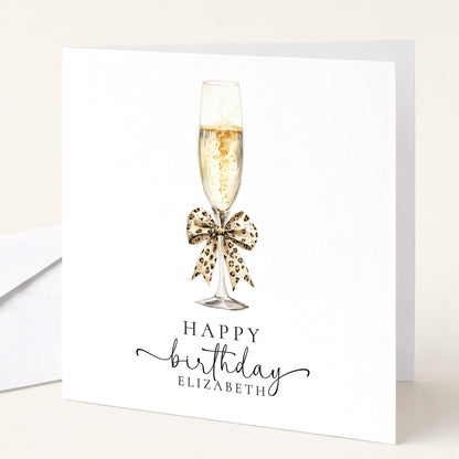 Birthday Card for Her, Elegant Happy Birthday Card with Champagne Glass, Personalised Birthday Card for Woman