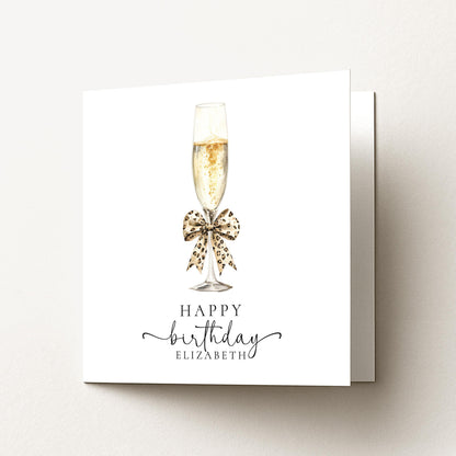 Birthday Card for Her, Elegant Happy Birthday Card with Champagne Glass, Personalised Birthday Card for Woman