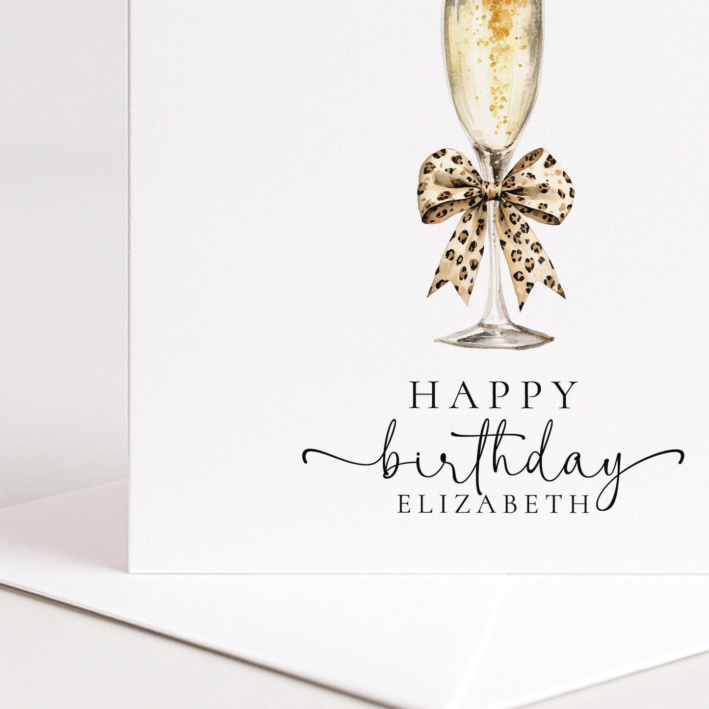 Birthday Card for Her, Elegant Happy Birthday Card with Champagne Glass, Personalised Birthday Card for Woman
