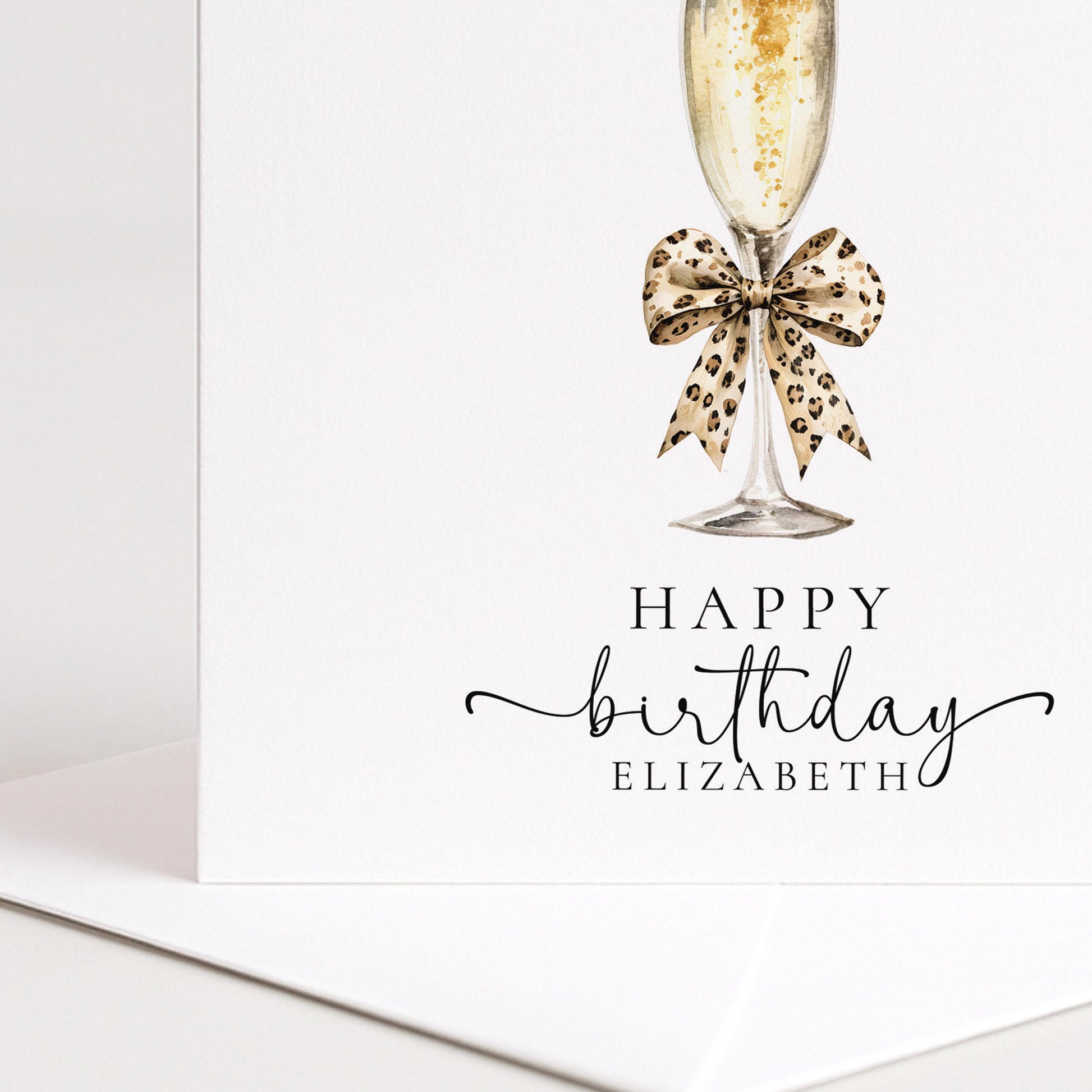 Birthday Card for Her, Elegant Happy Birthday Card with Champagne Glass, Personalised Birthday Card for Woman