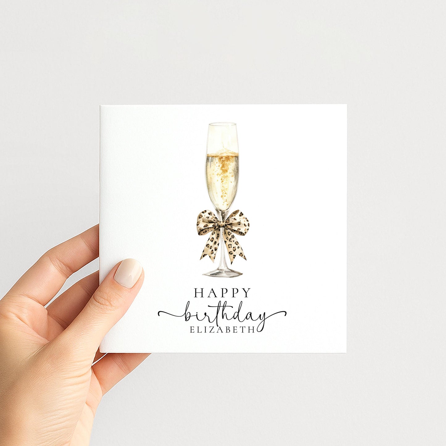 Birthday Card for Her, Elegant Happy Birthday Card with Champagne Glass, Personalised Birthday Card for Woman