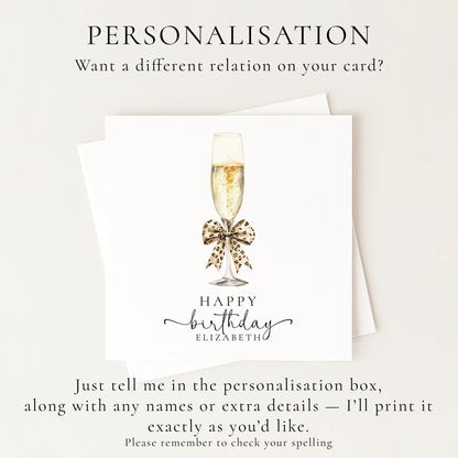 Birthday Card for Her, Elegant Happy Birthday Card with Champagne Glass, Personalised Birthday Card for Woman