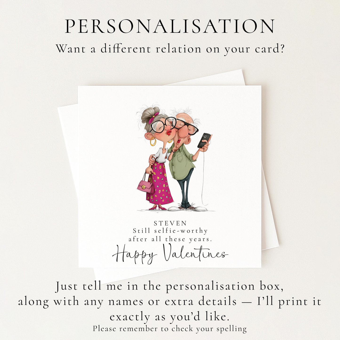 Funny Valentines Card Selfie Worthy, Personalised Valentine Card for Him, Husband Boyfriend Anniversary Card, Cute Old Couple Love Card