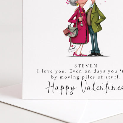 Funny Valentines Card Tidy Piles, Personalised Valentine Card for Him, Husband Boyfriend Partner Anniversary Card, Cute Old Couple Love Card