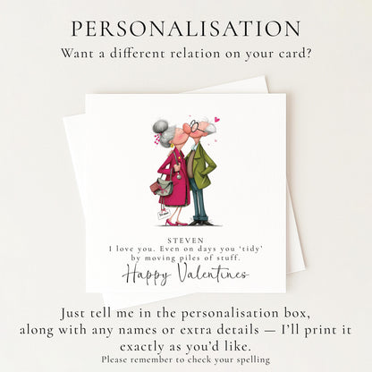 Funny Valentines Card Tidy Piles, Personalised Valentine Card for Him, Husband Boyfriend Partner Anniversary Card, Cute Old Couple Love Card