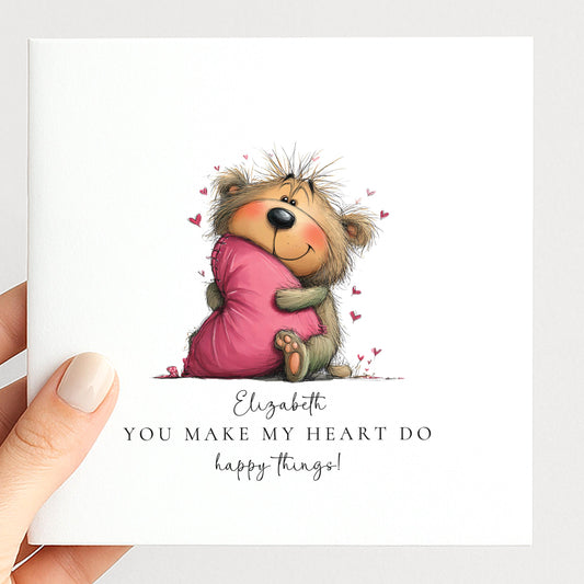 You Make My Heart Do Happy Things Card, Cute Love Card for Him or Her, Anniversary Card, Valentine Card, Romantic Greeting Card