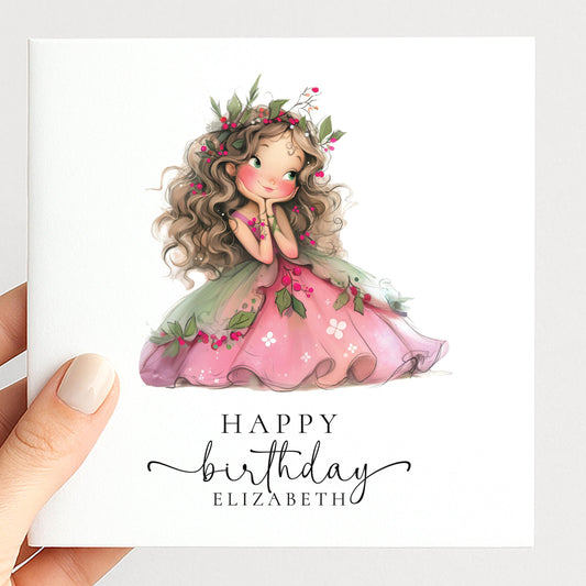 Personalised Fairy Birthday Card for Girl, Cute Woodland Fairy Illustration, Custom Name Birthday Card, Daughter Granddaughter Niece Card