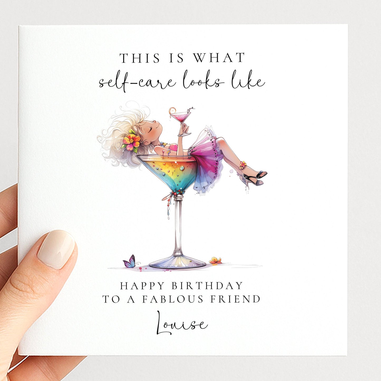 Self Care Birthday Card for Friend, Funny Cocktail Birthday Card, Personalised Birthday Card for Her, Relaxing Spa Style Card for Women